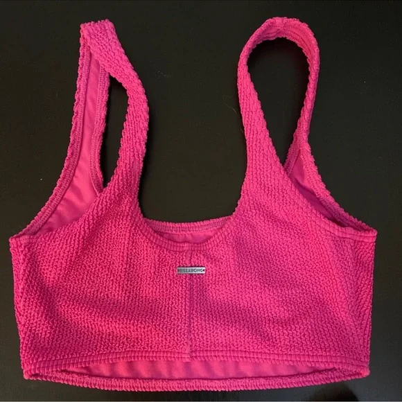 Billabong Summer High Crop Tank Crinkle Ribbed Hike Bikini Set Bubblegum Pink